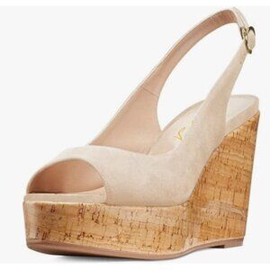 FOWT Apricot Peep Toe Slingback Platform Wedge High Heel Buckle Open Toe Sandals